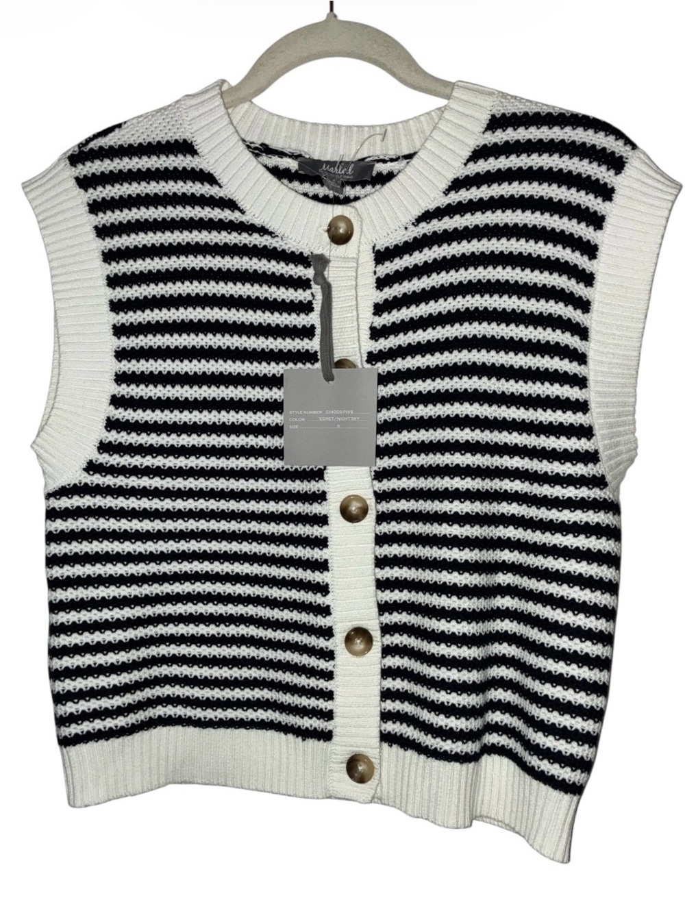 NWT Marled Striped Knit Button-Front Sweater Vest - Black & White Sz S